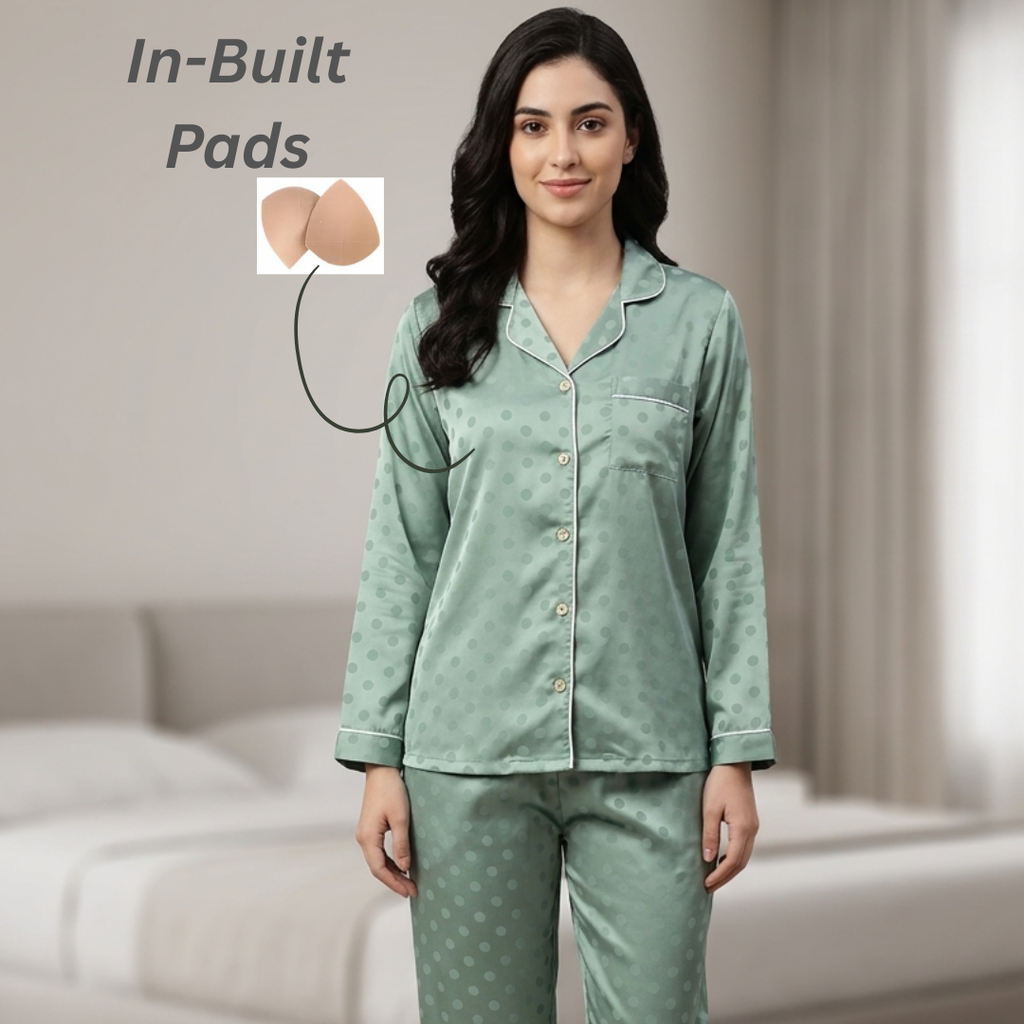 Green Polka Dot Satin Nightsuit