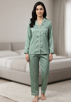 Green Polka Dot Satin Nightsuit