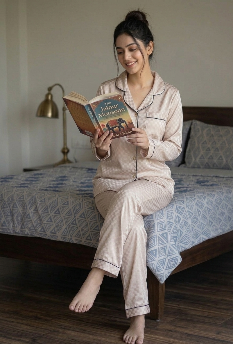 Beige Padded Pajama Set with In-Built Pads