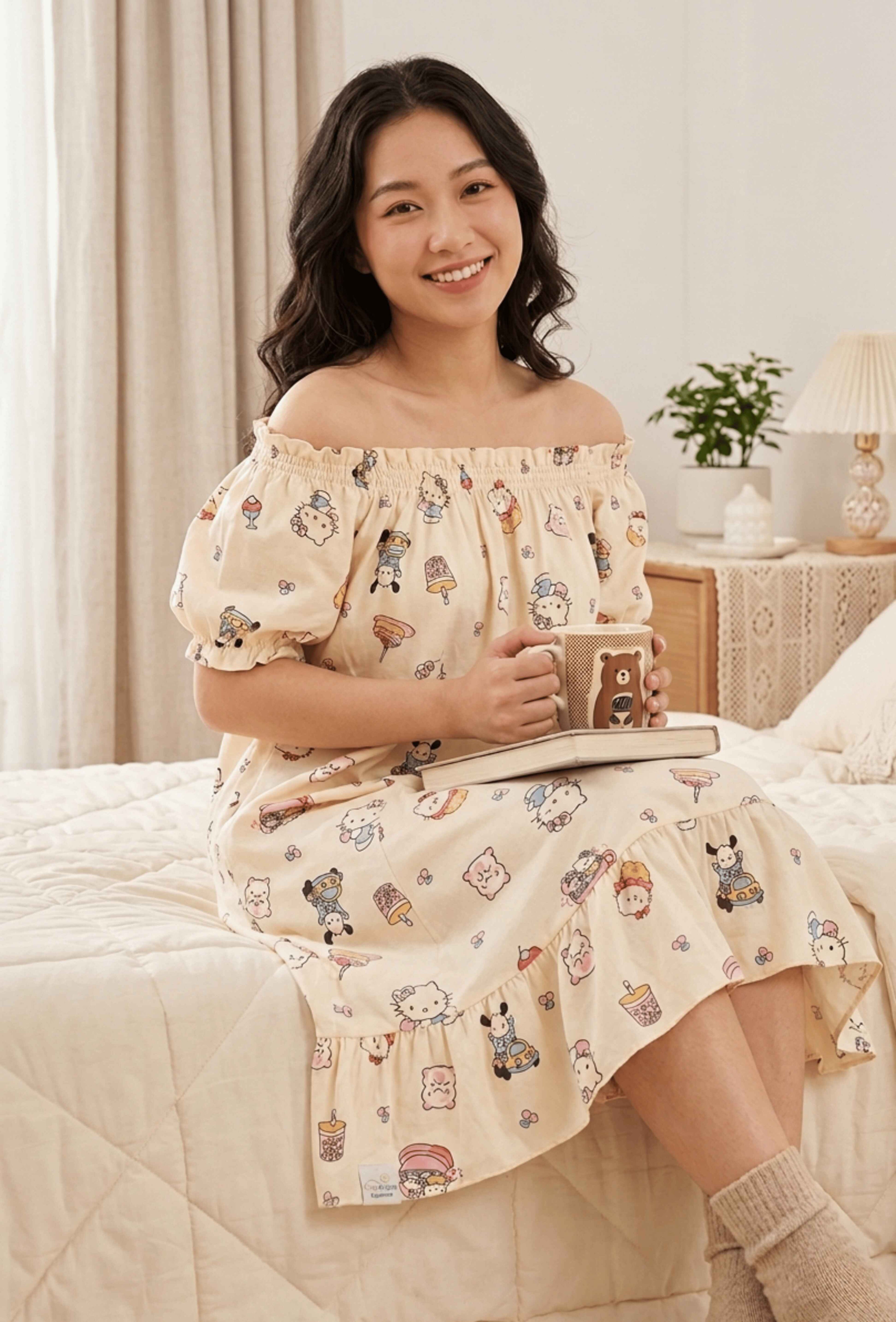 Cream Yellow Teddy Print