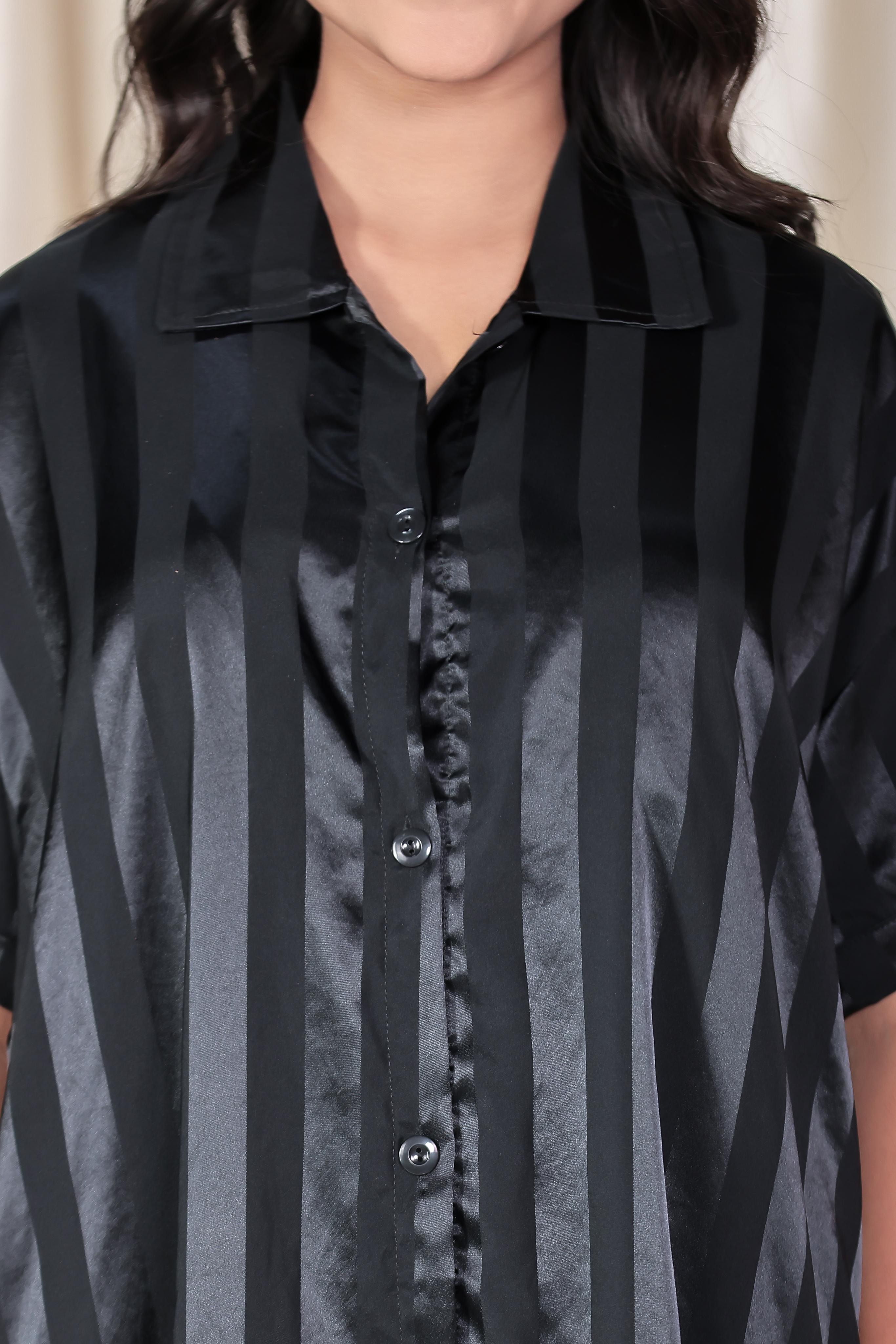 Black SilkStripe Shirt Dress