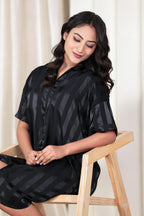 Black SilkStripe Shirt Dress